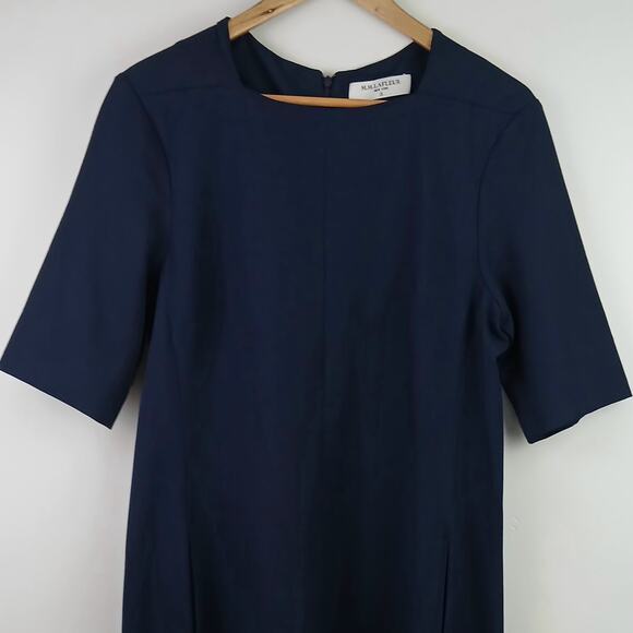 M. M. Lafleur New York SZ 12 Emily Dress 3/4 Sleeve Square Neck Pockets Navy - Picture 4 of 8